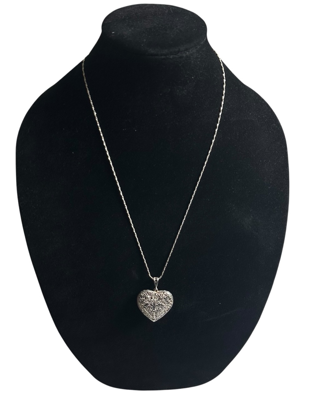 Vtg 925 Sterling Silver Filigree Heart Pendant Necklace 20” Signed ND 16.82g